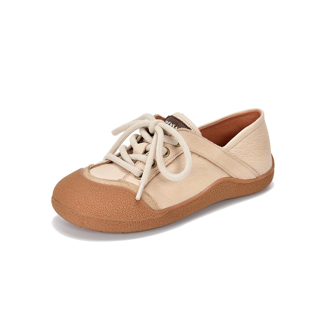 Autumn new lace-up casual women's shoes soft sole flat heel retro color matching women's single shoes ugly cute German training shoes
