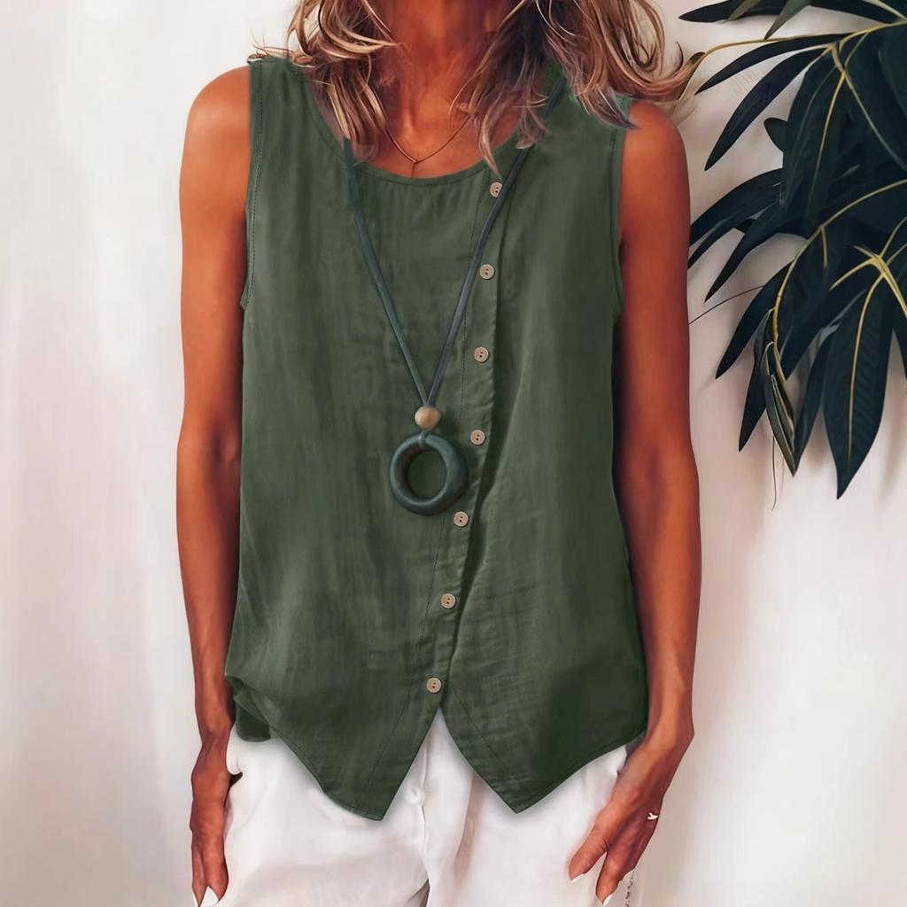 Damska koszula bez rękawów w stylu boho, zapinana na guziki, luźny top kamizelka z jednostronnym zapięciem po bokach