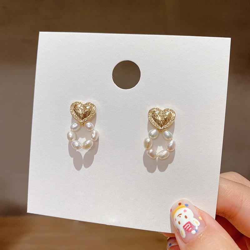 Romantic Love Heart Design Natural Freshwater Pearl 14K Gold Filled Ladies Stud Earrings  For Women Anti Allergy Gifts