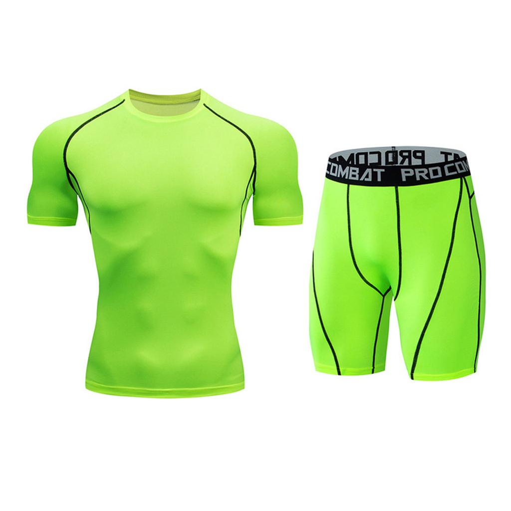 Men's Casual Fitness Fast Drying Elastic Short Sleeve Short Pants Sports Suit