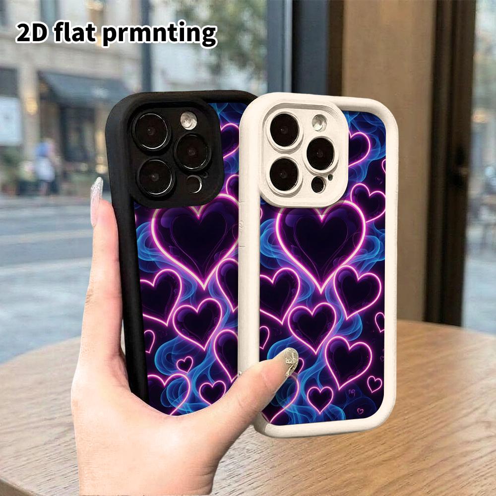Phone Case: 2D Flat Design Suitable for iPhone 18 17 16 15 14 13 Pro Tiered Protective Case, Neon Heart, Christmas and Halloween Gift