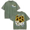 Yellow Cartoon Little Daisy Print Ladies T-Shirt Loose Wash Oversized Short Sleeve American Vintage Street Top Casual Tee