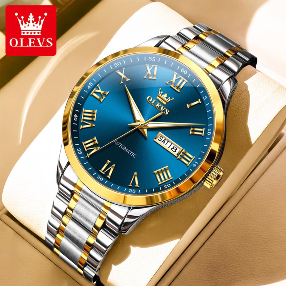 100% Original OLEVS Man Watch 7075 Stainless Steel Waterproof Dual Calendar Luxury Business Automatic Mechanical Watches for Men