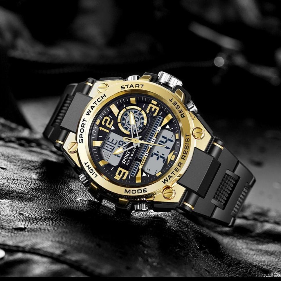 Men's Dual Display Racing Watch Alarm Clock Calendar Second Counting Function Watches