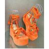 Fashion Summer New Wedge Sandals for Women Round Head Platform Cross Tied Strap Solid Color Height Increase Peep Toe Roman Shoe