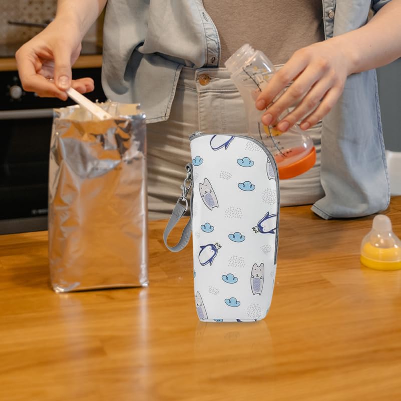 ibasenice Baby Bottle Pouch, 1 Bottle, with Rope, Cute Penguin Design, Lightweight, Easy to Carry, Keeps Milk Bottles Cool and Warm, Milk Bottle Bag,