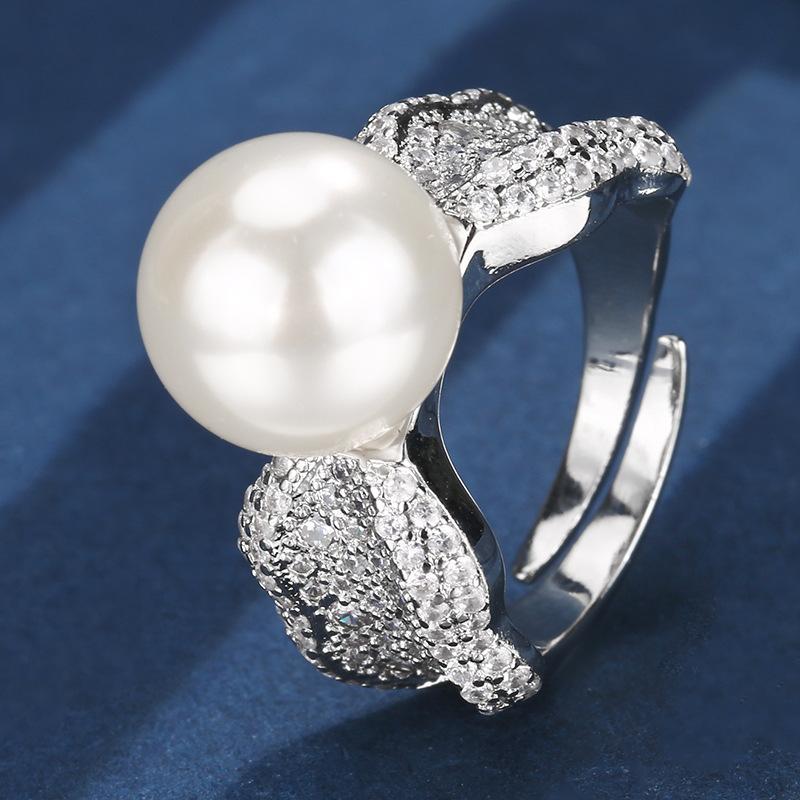

Jewelry Copper Plated Pearl Temperament Gold Ring Women 12Mm