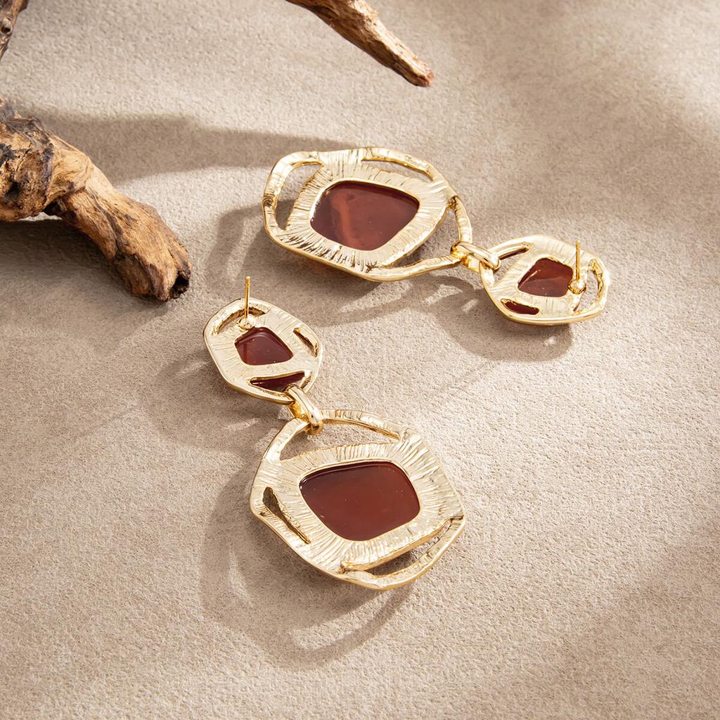 KunJoe Vintage Elegant Irregular Hollow Resin Drop Earrings Women Dainty Elegant Fashion Daily Piercing Earring Jewelry Accessor
