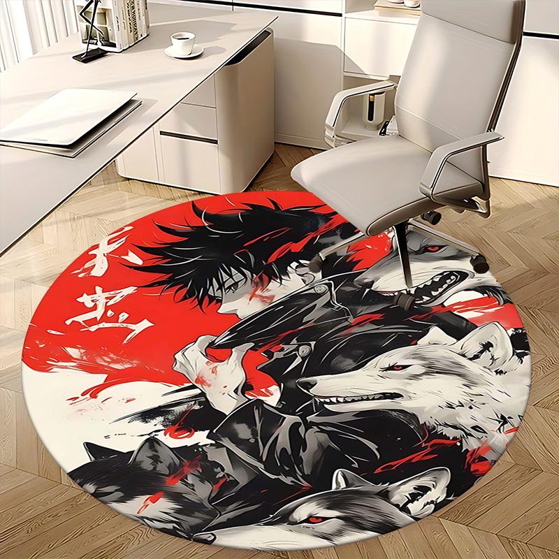 1pc Anime Design Round Carpet Demon Slayer Theme, Office Chair Mat, Non Slip Rug for Home Decor, Gift, Office, Living Room, Bedroom