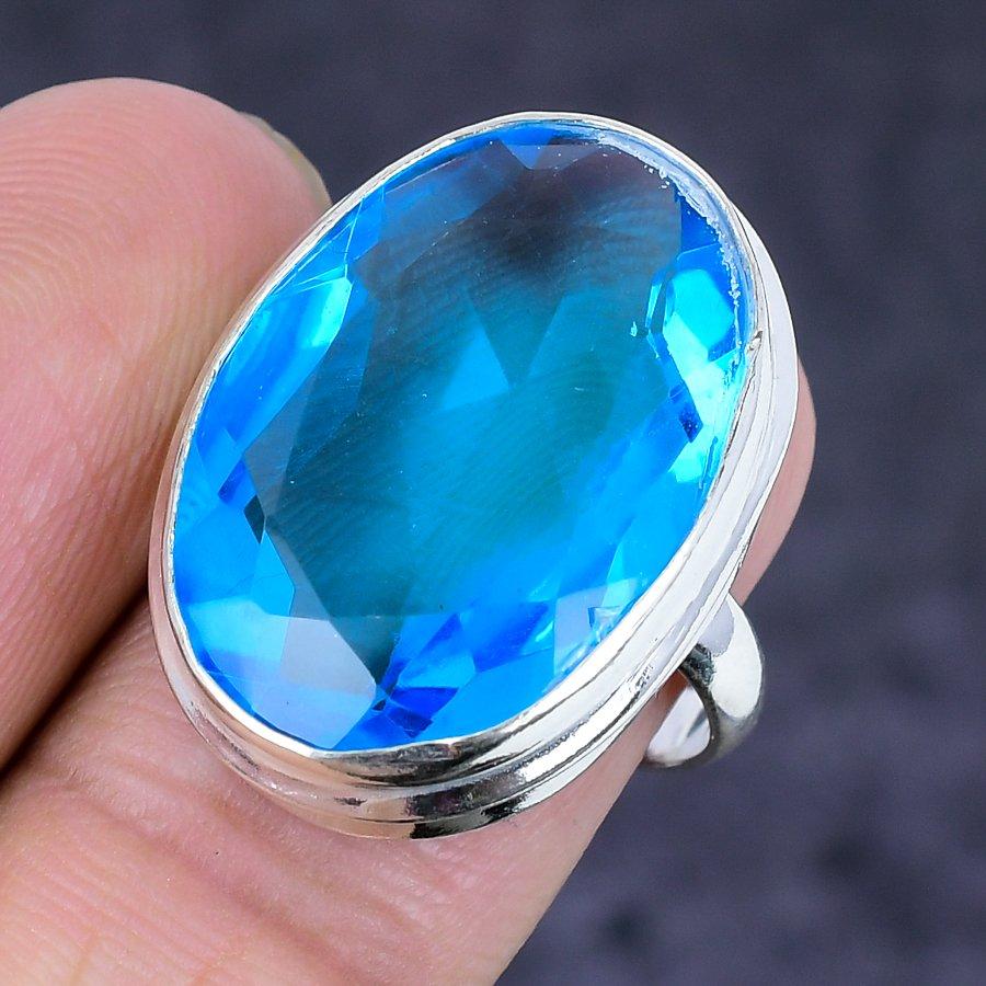 Swiss Blue Topaz Gemstone Handmade 925 Sterling Silver Jewelry Ring Size 6 T1f45