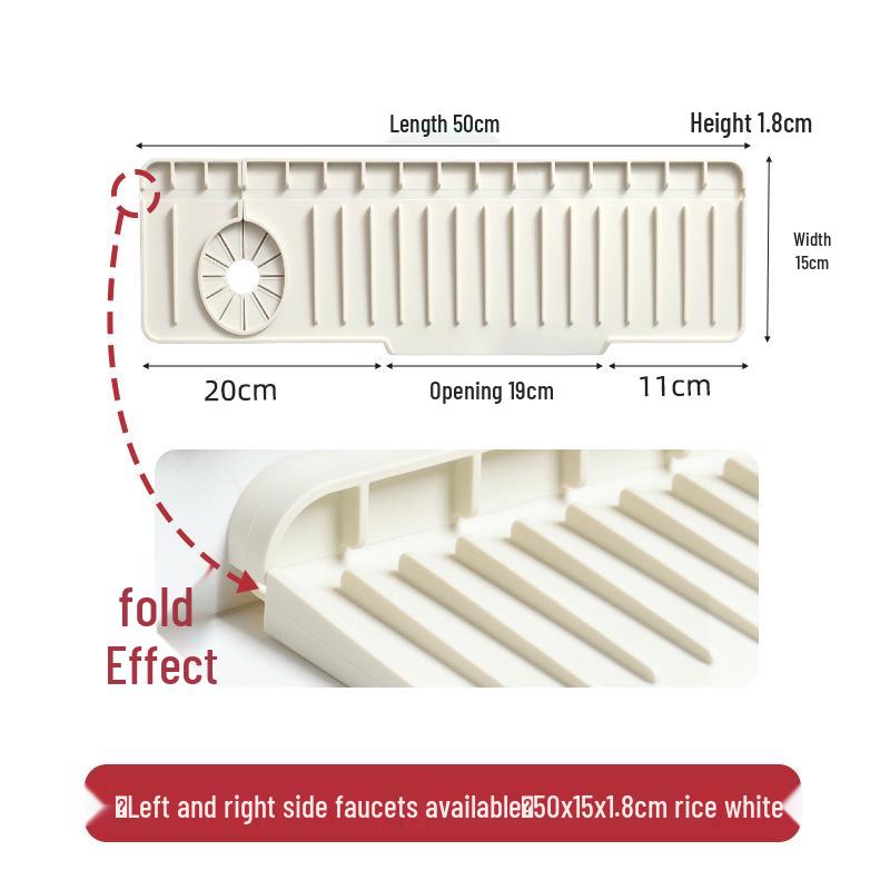 Silikonová odkapávací podložka pod baterii s bočním otvorem – Ochrana proti stříkající vodě do dřezu a podložka proti hromadění vody se spádovým odvodem.