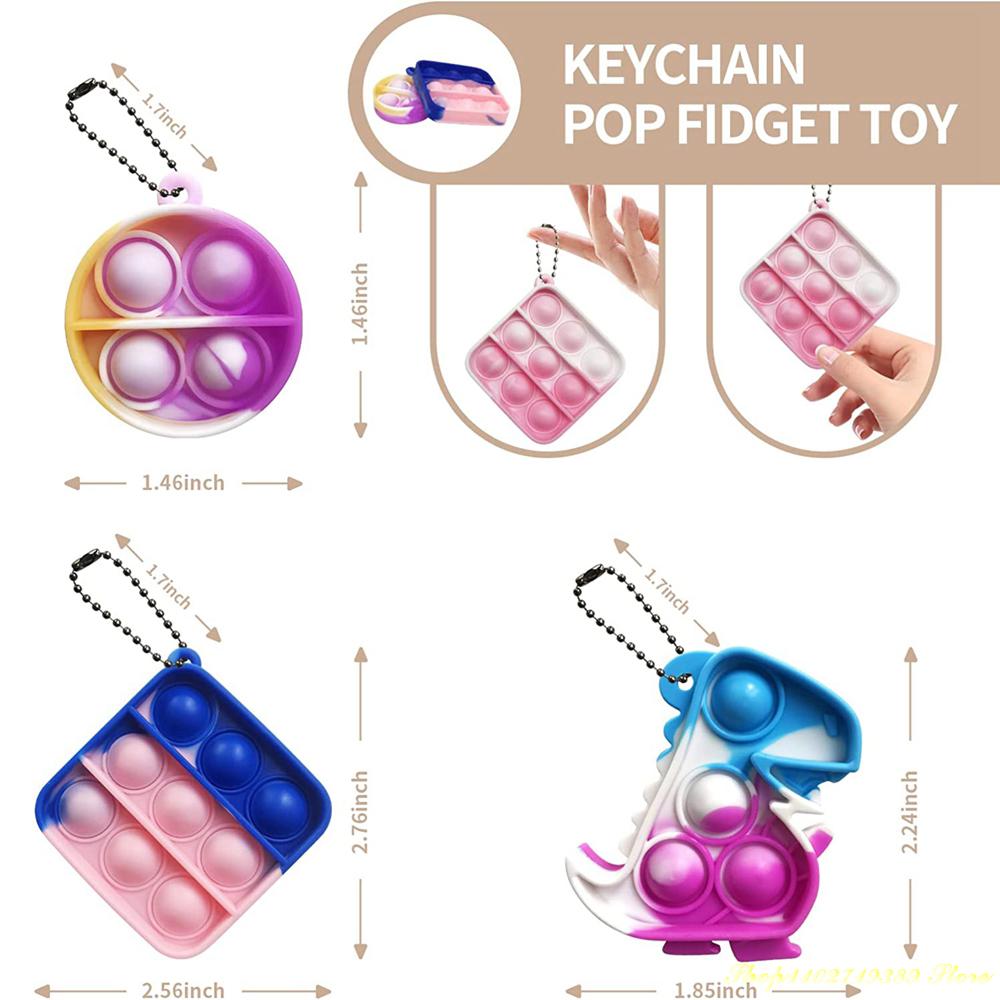 24PCS 3Shape Mini Pop Fingertip Toy Party Favors Dinosaur Toys Pack Key Chains Anxiety Relief Stress Desk Kit For Children Adult