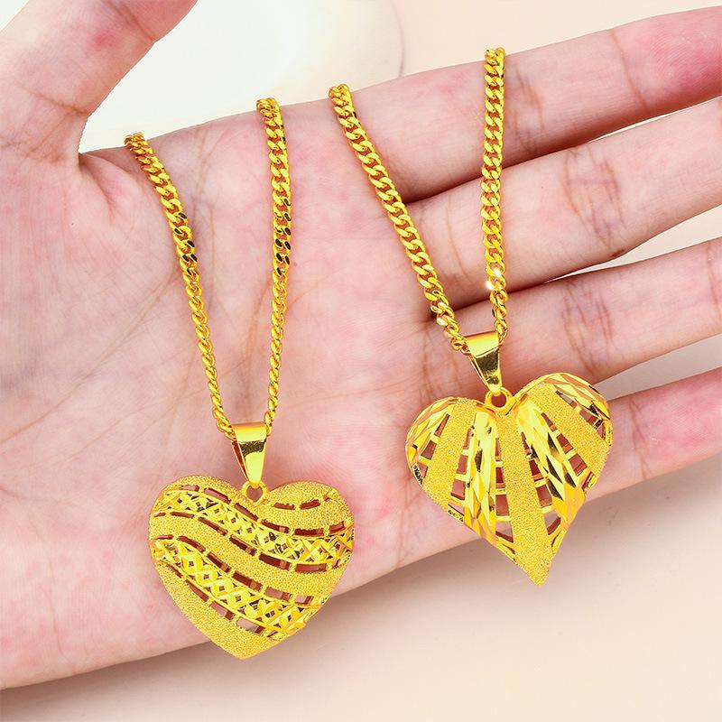 60cm Hollow Heart Sand Gold Necklace - New Women's Jewelry Collection