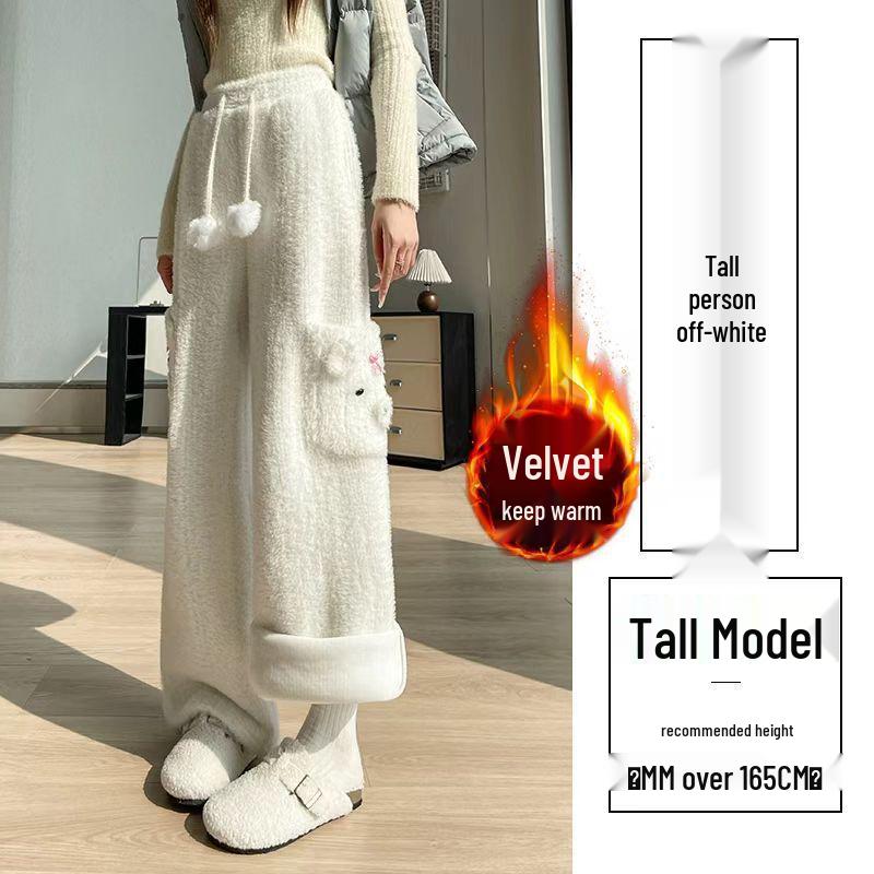 

Women s Wide-Leg High-Waisted Velvet Knit Pants - Milk White 2XL (130-145 lbs)