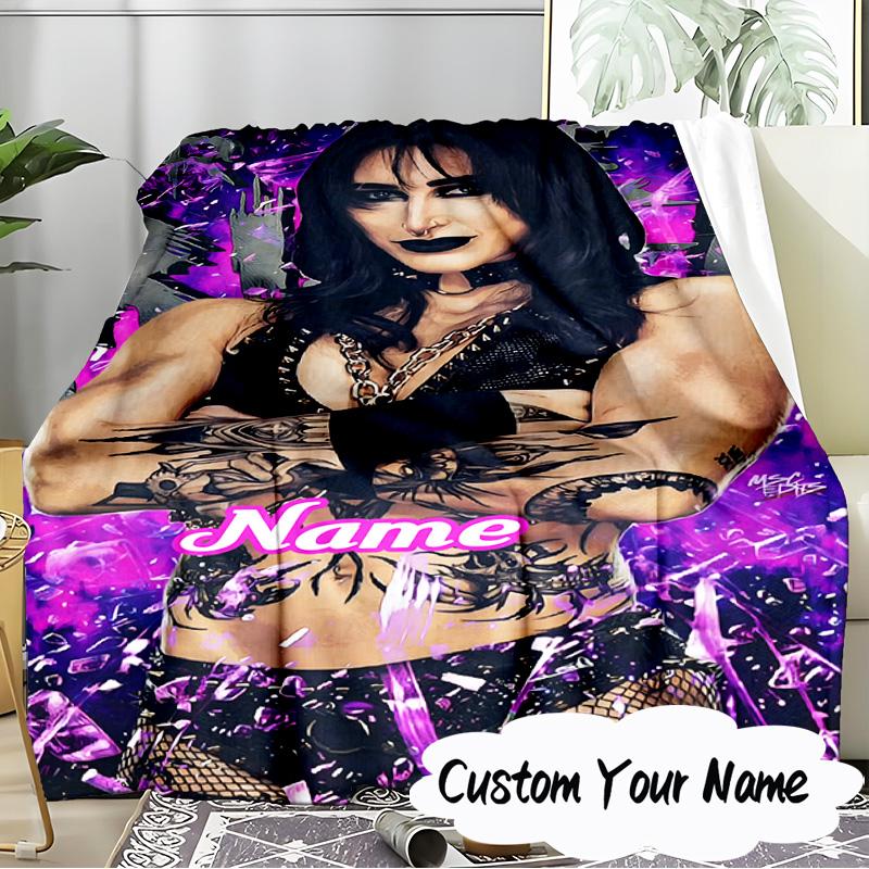 Custom Name Rhea Ripley Wrestling Blanket  Ideal Bedding Blanket Perfect for Travel, Camping, Living Rooms, Offices, Sofas, Fan Christmas Gift
