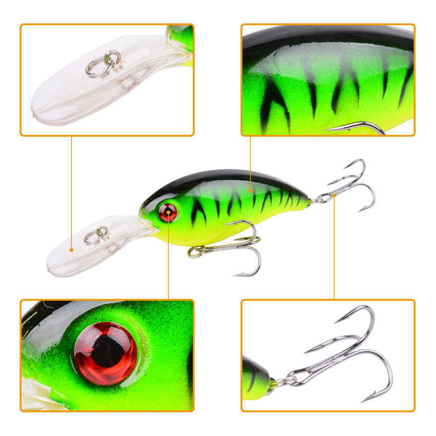 10 ks Mělce potápivý Crankbait s ostrým háčkem 10cm 14g Umělá tvrdá nástraha Wobler Okoun Štika Rybářské náčiní