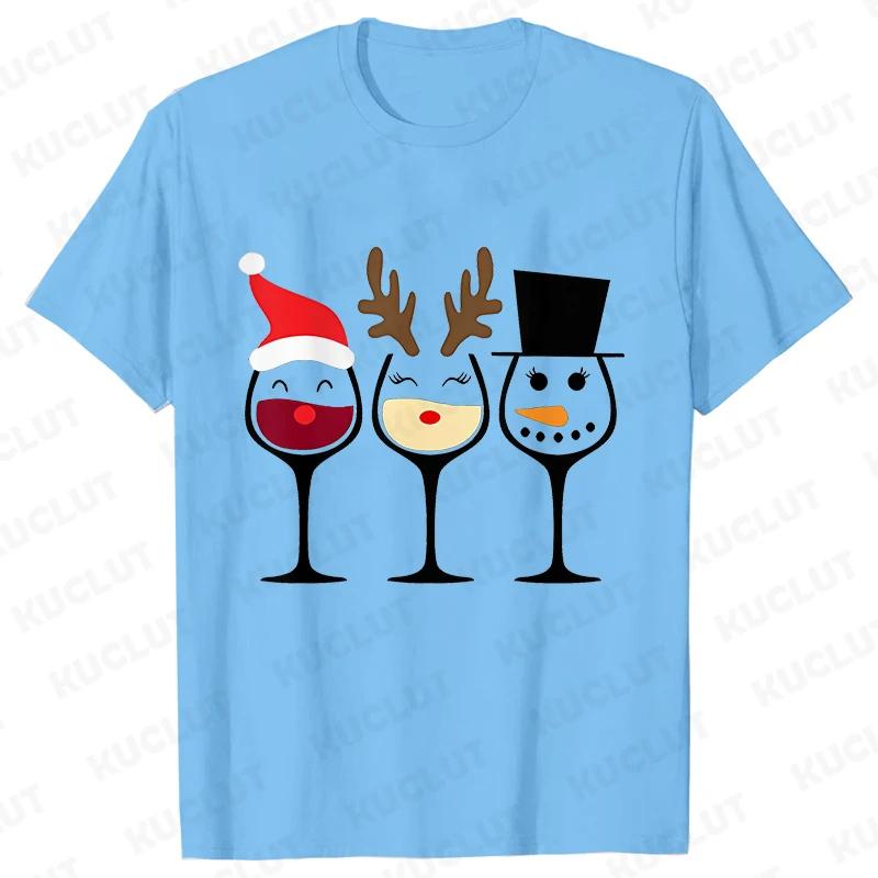 Christmas Wine T Shirts for Women Clothing Funny Cartoon Tshirts Kawaii Fashion Tshirt Korean Female Tops Christmas Wine Tees