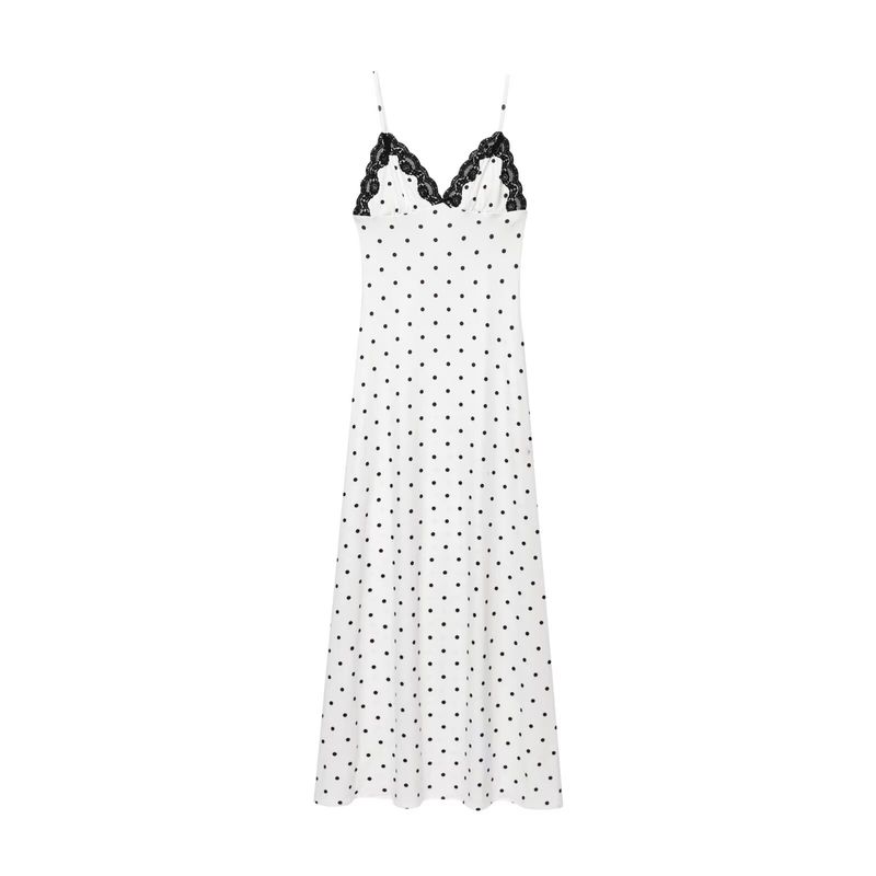 Zbzr Spring New Women clothes Western Style Fashion V-neck Lace Stitching Polka Dot Tight Camisole Dress