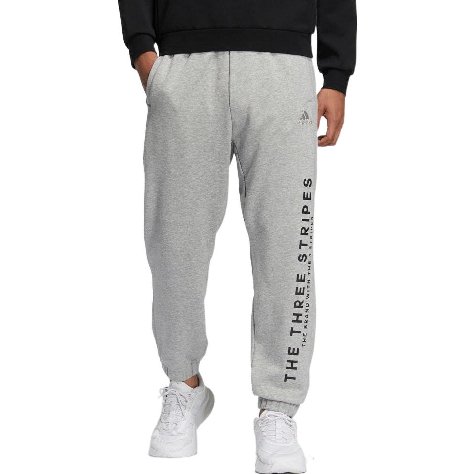 Adidas Alphabet Print Elastic Waist Casual Pants Unisex Bottoms Light-Heather-Grey IA9434