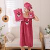 Strawberry Bear Coral Fleece Towel Set: Bath Towel, Bathrobe & Hair Drying Cap - Soft & Absorbent for Women
