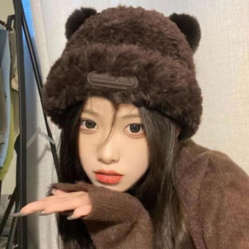 Women s Winter Teddy Bear Ears Cute Beanie C8639_Black