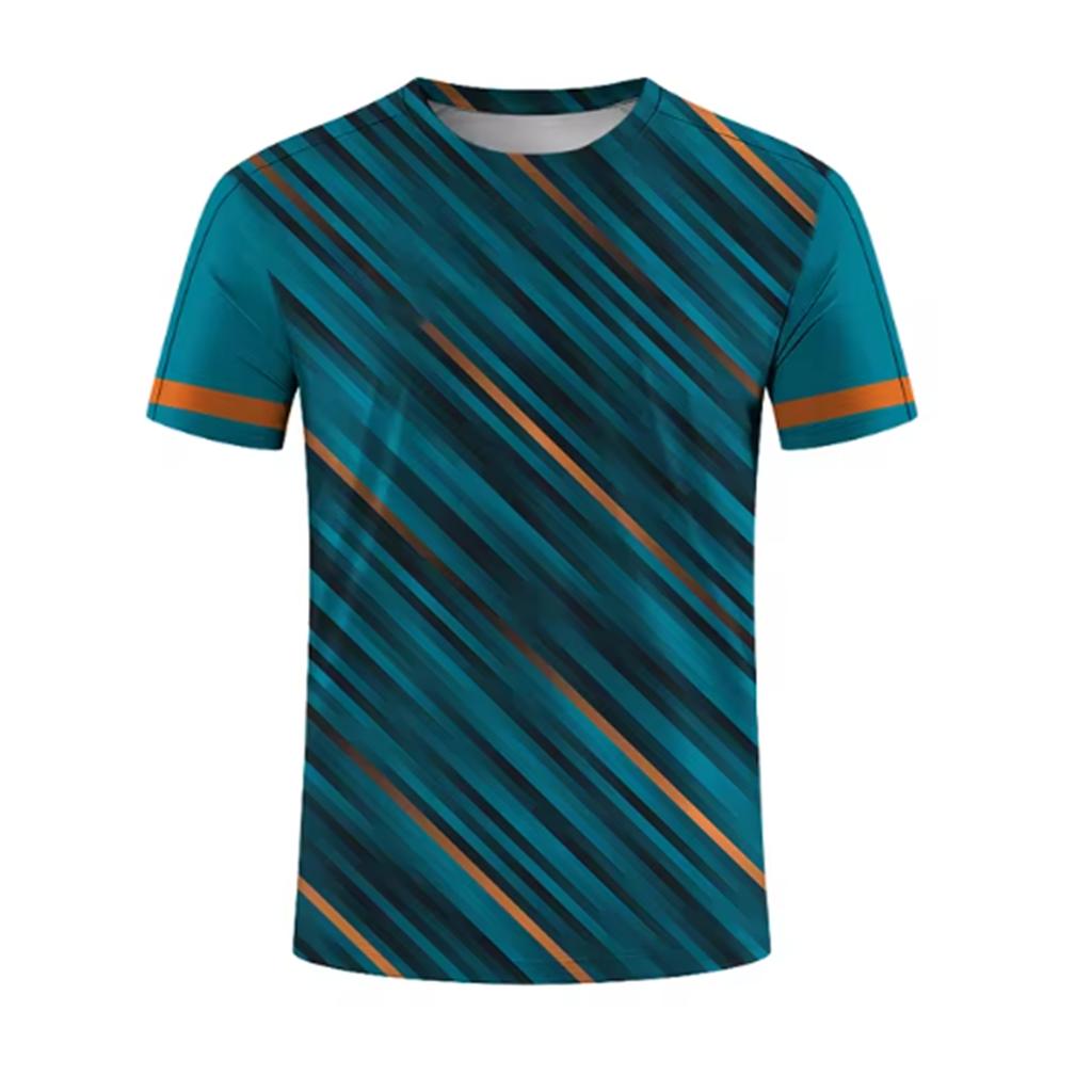 Men's 3D printed striped print breathable casual comfortable loose men's clothing sports T-shirt