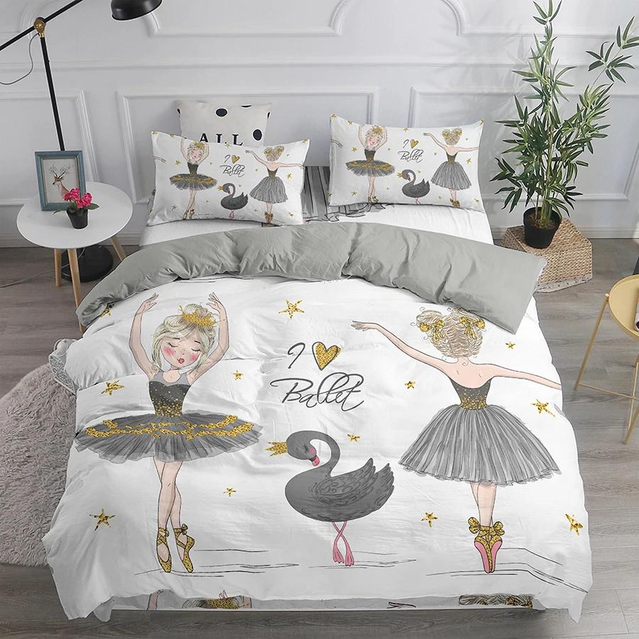 Capa de edredom para meninas dançando balé, lindas bailarinas, conjunto de cama para meninas 135, capa de edredom rosa, cama de solteiro, princesa, HomeTextiles