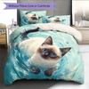Cat with Water Ripple Pattern Pattern Bedding Quilt Set  Home Decoration  Gift (1 * duvet cover + 2 * pillowcase  without core)