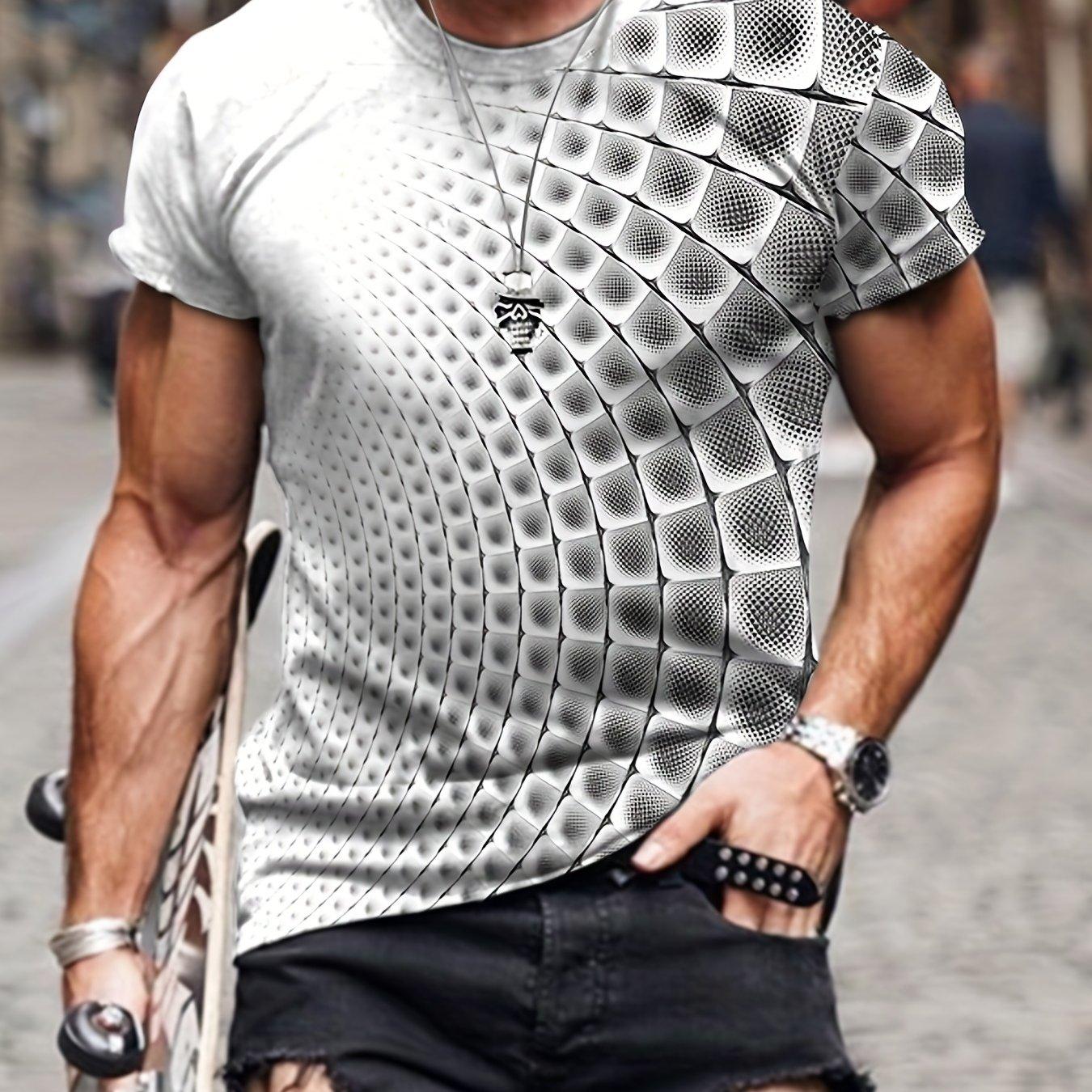 

Мужская футболка с 3D-принтом и пуговицами для летнего отдыха, повседневная, слегка эластичная, с круглым вырезом, с коротким рукавом, стильная одежда с графическим принтом 6XL