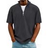 Summer New Men's Solid Color Zipper Striped Casual Short Sleeve T-Shirt