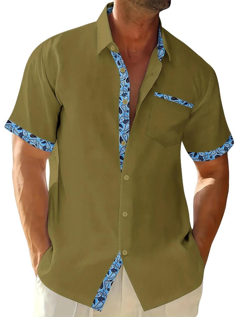 2025 Summer Men's Plaid Cashew Casual Short-Sleeve Beach Shirt