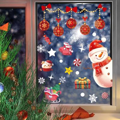 Christmas Window Clings 4 Sheet Santa Snowman Deer Window Stickers Christmas Wall Glass Clings For Winter Home Party Outdoor