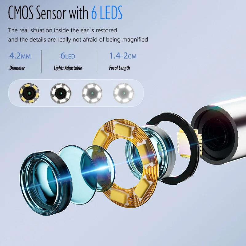 1 Set Video Ear Endoscope Ear Wax Removal Tool Digital Otoscope Camera 1.38'' Screen Hd1080P Visual Ear Cleaner With 8Leds