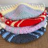 Vintage Handmade Crochet Contrast Striped Knitted Bucket Hat Women Bohemian Wave Lace Trim Beanie Sun Bucket Hat