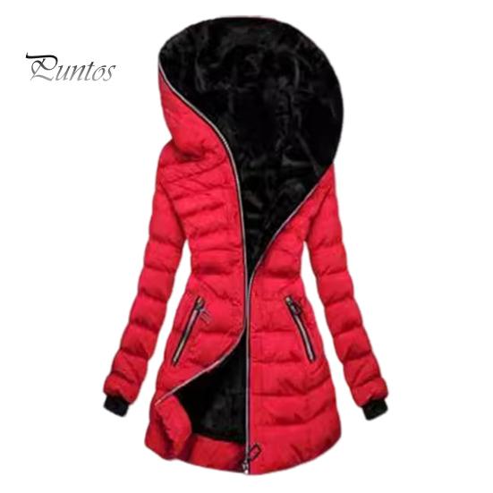 

Женское зимнее хлопковое пальто с капюшоном, застегивающееся на молнию, плюшевая подкладка, утепленная куртка Winddoof, средняя длина, длинный рукав, эластичные манжеты, уличное пальто L красный