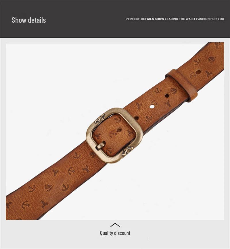 Unisex Handmade Retro Genuine Leather Belt with Solid Copper Pin Buckle