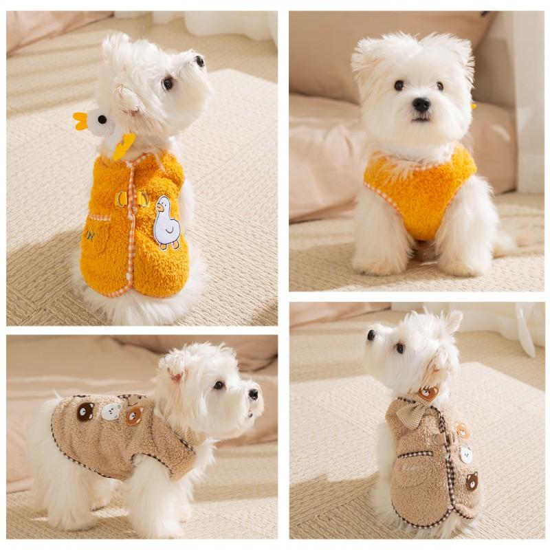 Pet Winter Vest With Scarf Small Medium Dogs Cats Teddy Bichon Two Leg Fleece Warm Coat