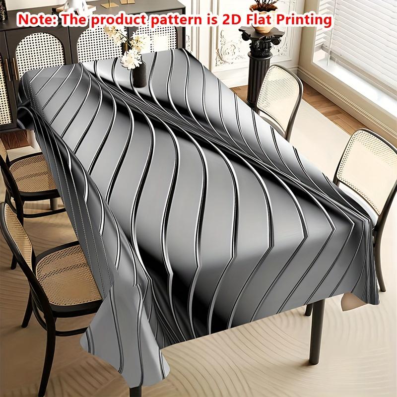 One Elegant European Tablecloth, 2D Flat Printing, Wave-patterned Silver-gray Tablecloth, Polyester Fiber Tablecloth
