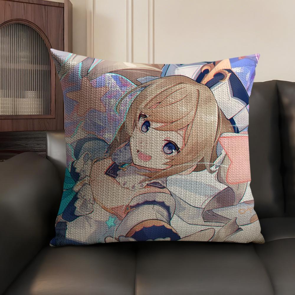 Barbara Cute Genshin Impact Cushion Cover Natural Linen Organic Fabric DoubleSided Printing Sofa Home Decor Gift Pillow Case