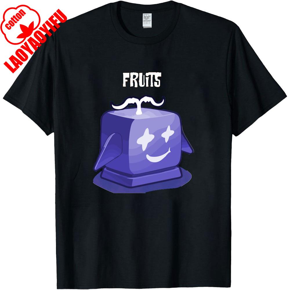 Plüsch Blox Fruit Kostüm Herren Baumwoll T-Shirt Tolles Geschenk für jeden Anlass Kurzarm Rundhals Normale Passform Kleidung Mann Hemd