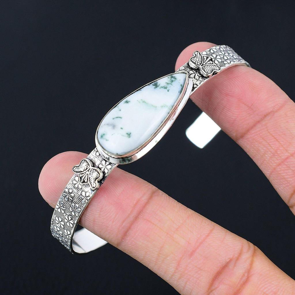 Daughters Day Sale Pear Tree Agate Gemstone Sister Wedding New Bangle 925 Silver