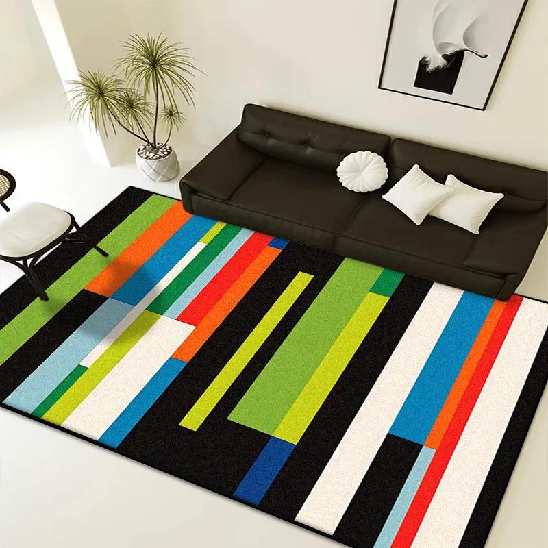Chic Luxury Decoration Living Room Carpet -  Colored Striped Non-slip Washable Rug for Bedroom Bedside Fluffy Floor Mat Home