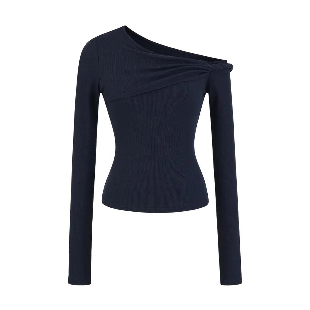 Spicy Girl Off-the-Shoulder Twisted Design Long-Sleeve Petite T-Shirt (2026)