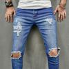 2024 New European And American Style Men'S Perforated Small Leg Jeans With Slight Elasticity Men'S Denim Pants