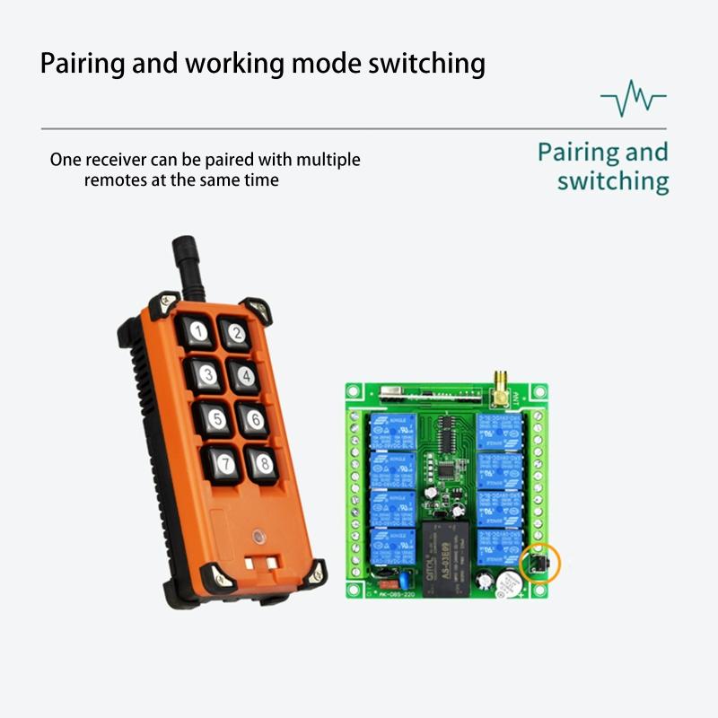 AC 220V-380V 8CH Channels 8CH RF Wireless Remote Control Switch Remote Control System Receiver Transmitter 315/433 MHz