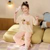 Cute Cartoon Family Matching Pajamas Set Girls Moms Soft Tencel Short Sleeve Long Pants Sleepwear