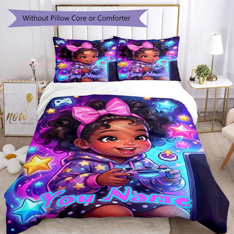 3pcs Custom Name Stars Adventure Bedding Set Printed Bedding Set Duvet Cover Closure Includes 1 Duvet Cover & 2 Pillowcases Bedroom Decor