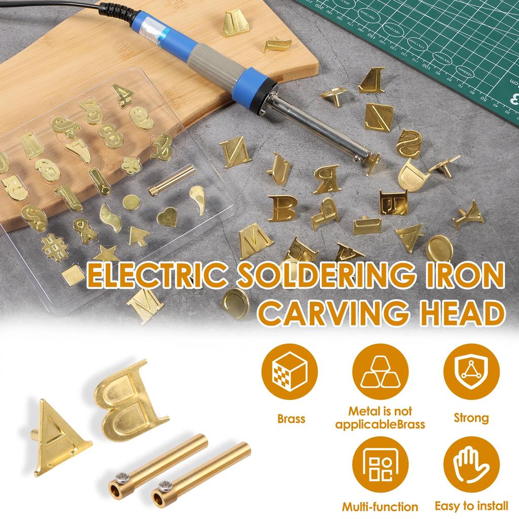 52Pcs Wood Burning Tip Set Letter Wood Burning Tool Brass Alphabet Number Template Symbol Pyrography Head Tools