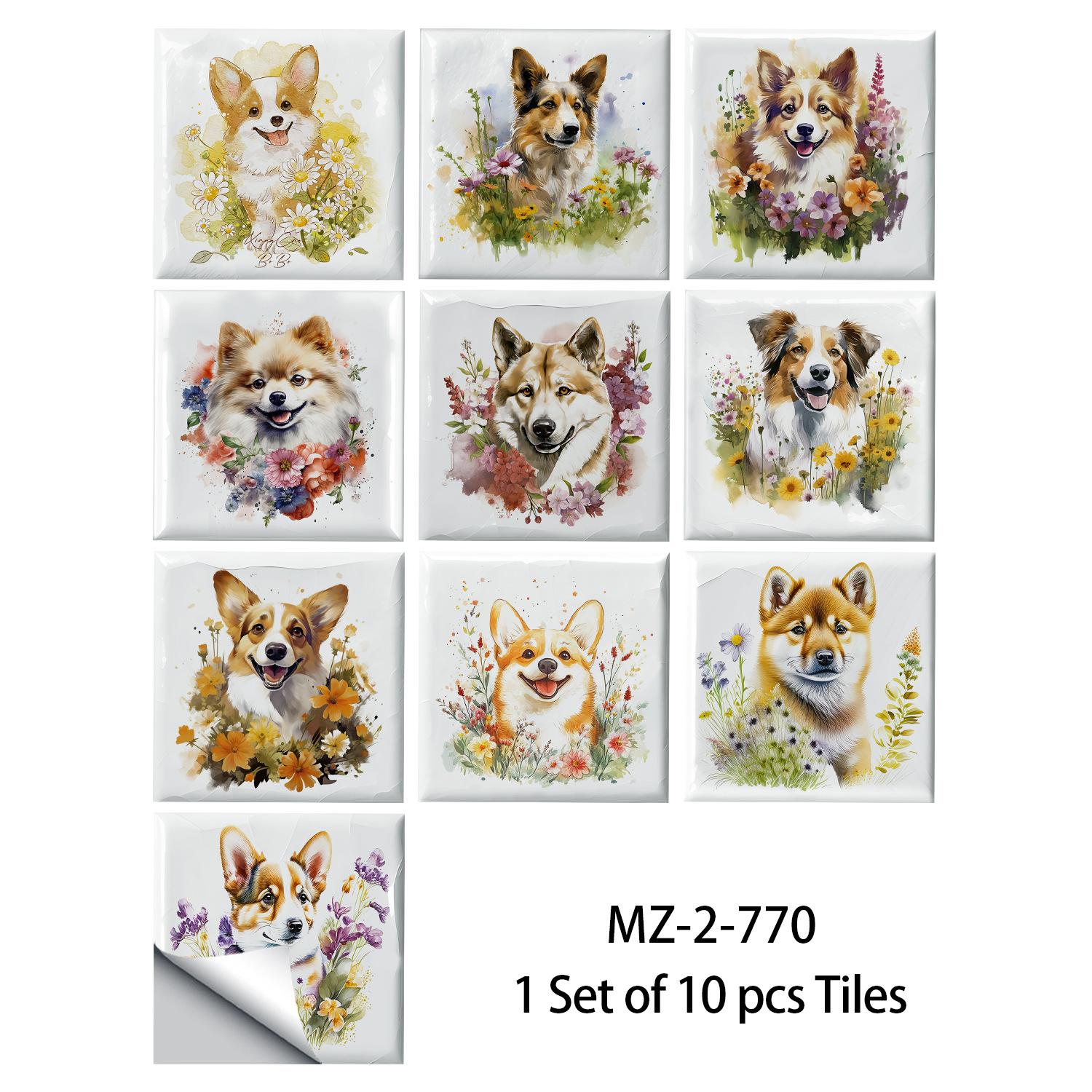 

10 шт. Акварельні чарівні наклейки на стіну з домашніми тваринами, імітація цегли, прикраса спальні, водонепроникні самоклеючі шпалери для плитки, декор для кухонної шафи 10cm×10cm×10pcs