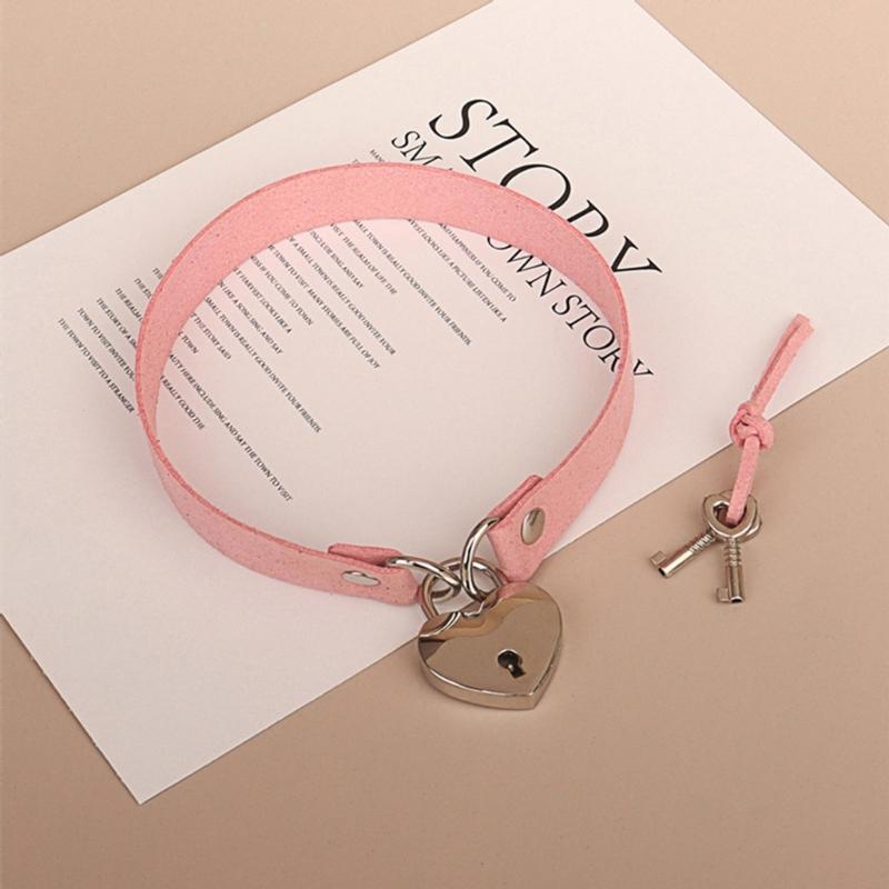Punk Gothic Collar Necklace Heart Padlock Collar with Keys Punk Collar Necklace for Women Girl Cosplay Party